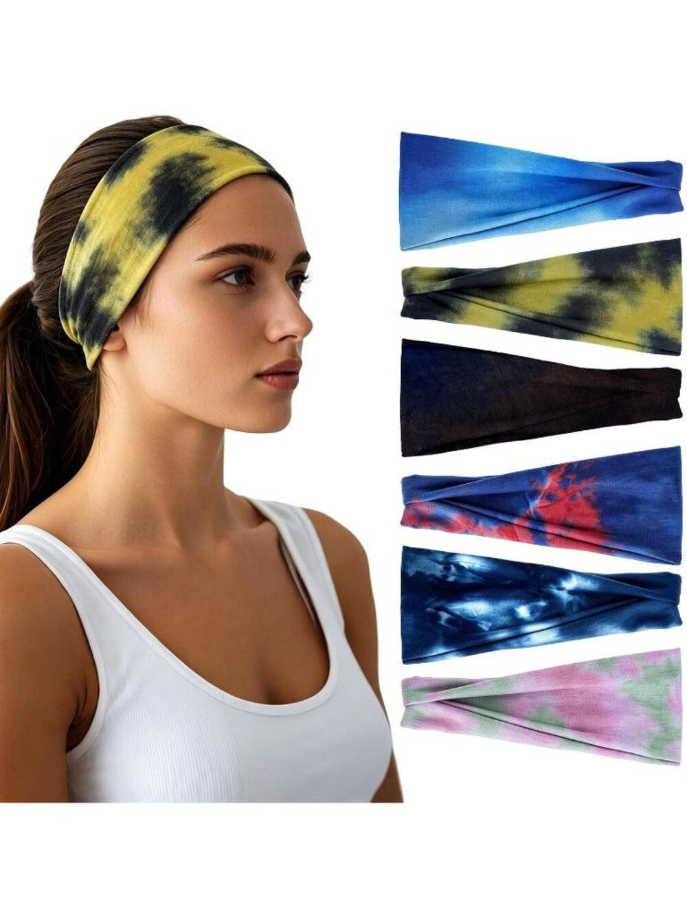 Women X-Colorful-1-8 Stretchy 6 Pack Headbands Yoga Sweatband Hair Accessories